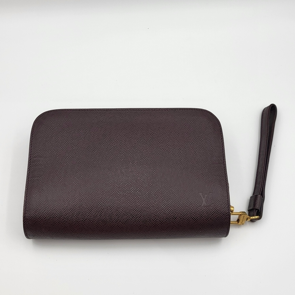 Louis Vuitton Dark Brown Leather Wristlet Clutch